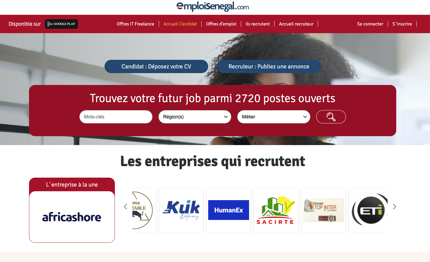 Screenshot of Emploi Senegal